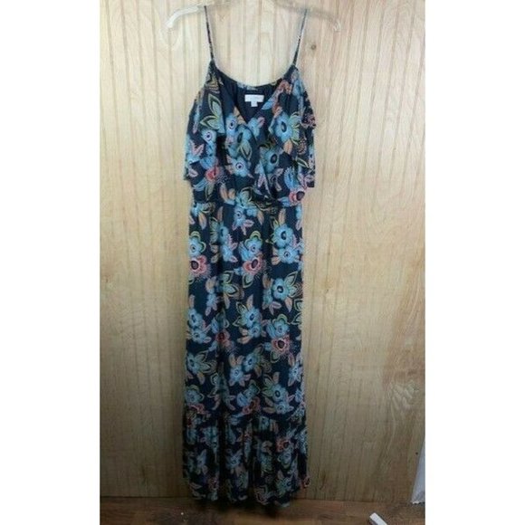 Loft Size LT Womens Summer Dress V Neck Ruffle Neck Hem Elastic Waist Fl… - Picture 1 of 5